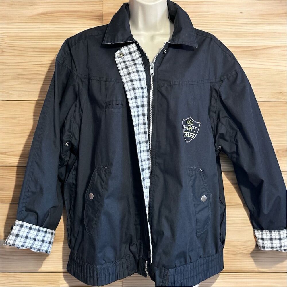 Vintage Y2K New York Girl Women's Black Plaid Detail Jacket Shoulder Pads Casual